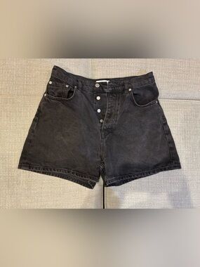 & Other Stories Black High-Rise Button-Fly Denim Shorts